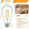 image12Packs ST64 Large Vintage LED Edison Bulbs 60W Equivalent 7W 800Lumens Dimmable Antique LED Filament 2700K Warm White E26 Medium Base Light Bulbs High Brightness Clear Glass for Bedroom OfficeSoft Warm White
