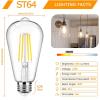 image12Packs ST64 Large Vintage LED Edison Bulbs 60W Equivalent 7W 800Lumens Dimmable Antique LED Filament 2700K Warm White E26 Medium Base Light Bulbs High Brightness Clear Glass for Bedroom OfficeNeutral White
