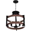 image3Light Rustic Farmhouse Pendant Hanging Light Adjustable Height Max 68in Convertible Vintage Semi Flush Mount Ceiling Light Fixture Black Metal Chandelier Walnut Wood Finish for Kitchen Dining RoomWalnut
