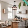 image3Light Rustic Farmhouse Pendant Hanging Light Adjustable Height Max 68in Convertible Vintage Semi Flush Mount Ceiling Light Fixture Black Metal Chandelier Walnut Wood Finish for Kitchen Dining RoomWalnut