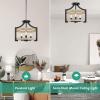 image3Light Rustic Farmhouse Pendant Hanging Light Adjustable Height Max 68in Convertible Vintage Semi Flush Mount Ceiling Light Fixture Black Metal Chandelier Walnut Wood Finish for Kitchen Dining RoomWooden Color