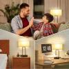 image3Way Dimmable Touch Control Table Lamp with 2 USB Ports and AC Power Outlet Modern Bedside Nightstand Lamp Fabric Shade and Metal Base for Guestroom Bedroom Living Room LED Bulb Included Warm WhiteWhite