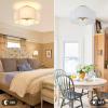 image4Light Semi Flush Mount Ceiling Light Fixture Gold Modern Close to Ceiling Lamp with White Fabric Shade Farmhouse Bright Lighting Brass Finish for Nursery Kids Room Bedroom Kitchen Hallway EntrywayWhite  Gold