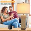 imageBesLowe 26quot Farmhouse Table Lamp for Bedroom Set of 2 Bedside Table Lamps with Handmade Seagrass Base and 2 USB Ports Rustic Rattan Nightstand Lamps for Coastal Living Room HomeBrown