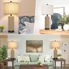 imageBesLowe 26quot Farmhouse Table Lamp for Bedroom Set of 2 Bedside Table Lamps with Handmade Seagrass Base and 2 USB Ports Rustic Rattan Nightstand Lamps for Coastal Living Room HomeBlack