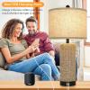 imageBesLowe 26quot Farmhouse Table Lamp for Bedroom Set of 2 Bedside Table Lamps with Handmade Seagrass Base and 2 USB Ports Rustic Rattan Nightstand Lamps for Coastal Living Room HomeBlack