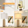 imageBesLowe 26quot Farmhouse Table Lamp for Bedroom Set of 2 Bedside Table Lamps with Handmade Seagrass Base and 2 USB Ports Rustic Rattan Nightstand Lamps for Coastal Living Room HomeBrown