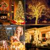 imageExtraLong 288FT 800LED Solar Fairy String Lights 4Pack 72FT 200 LED Outdoor Twinkle Lights Waterproof 8 Lighting Modes Cool White Silver Wire Lights for Deck Backyard Tree Garden Fence Pool PartyWarm White
