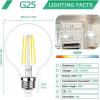 imageG25 LED Edison Dimmable Globe Light Bulbs 100Watt Equivalent 1200LM 5000K Daylight White LED Vanity Light 8W E26 Medium Base Vintage Filament Bulbs for Bedroom Bathroom Makeup Mirror Pendant 4 PacksDaylight White