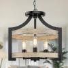 image3Light Rustic Farmhouse Pendant Hanging Light Adjustable Height Max 68in Convertible Vintage Semi Flush Mount Ceiling Light Fixture Black Metal Chandelier Walnut Wood Finish for Kitchen Dining RoomWooden Color