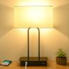 image3Way Dimmable Touch Control Table Lamp with 2 USB Ports and AC Power Outlet Modern Bedside Nightstand Lamp Fabric Shade and Metal Base for Guestroom Bedroom Living Room LED Bulb Included Warm WhiteWhite