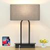 image3Way Dimmable Touch Control Table Lamp with 2 USB Ports and AC Power Outlet Modern Bedside Nightstand Lamp Fabric Shade and Metal Base for Guestroom Bedroom Living Room LED Bulb Included Warm WhiteGray