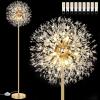 imageBesLowe 69 Crystal Floor Lamp for Living Room Modern Standing Lamp with 738PCS K9 Crystals Tall Lamp Pole Light for Bedroom Office Mid Century Silver Floor Lighting with 9 LED Bulbs ChromeGold