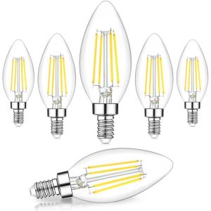 image12Pack Dimmable E12 LED Candelabra Bulbs 60W Equivalent 2700K Soft Warm White 600 Lumens B11 Candle Base 6W C35 LED Filament Vintage Light Bulbs Clear Glass for Chandelier Ceiling Fan High CRI 905000k Daylight White