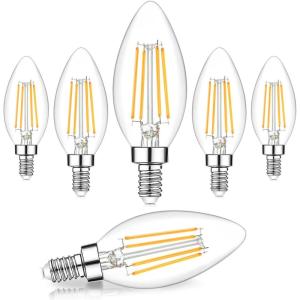 image12Pack Dimmable E12 LED Candelabra Bulbs 60W Equivalent 2700K Soft Warm White 600 Lumens B11 Candle Base 6W C35 LED Filament Vintage Light Bulbs Clear Glass for Chandelier Ceiling Fan High CRI 902700k Warm White