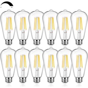 image12Packs ST64 Large Vintage LED Edison Bulbs 60W Equivalent 7W 800Lumens Dimmable Antique LED Filament 2700K Warm White E26 Medium Base Light Bulbs High Brightness Clear Glass for Bedroom OfficeSoft Warm White