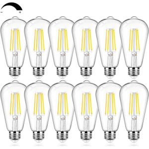 image12Packs ST64 Large Vintage LED Edison Bulbs 60W Equivalent 7W 800Lumens Dimmable Antique LED Filament 2700K Warm White E26 Medium Base Light Bulbs High Brightness Clear Glass for Bedroom OfficeNeutral White