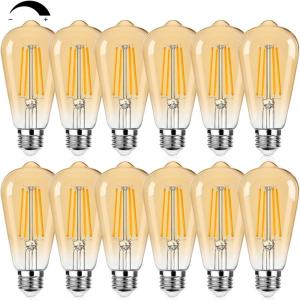 image12Packs ST64 Large Vintage LED Edison Bulbs 60W Equivalent 7W 800Lumens Dimmable Antique LED Filament 2700K Warm White E26 Medium Base Light Bulbs High Brightness Clear Glass for Bedroom OfficeSoft Warm Whiteamber