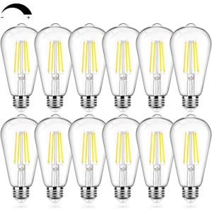 image12Packs ST64 Large Vintage LED Edison Bulbs 60W Equivalent 7W 800Lumens Dimmable Antique LED Filament 2700K Warm White E26 Medium Base Light Bulbs High Brightness Clear Glass for Bedroom OfficeDaylight White