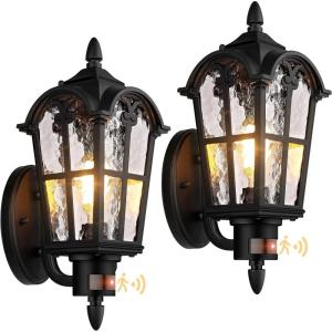 image16in 2Pack Large Motion Sensor Outdoor Wall Lights Dusk to Dawn Porch Lights Wall Mount Vintage Exterior Light Fixtures Sconces Lighting Black Wall Lanterns Outside Lights for House Front DoorBlack