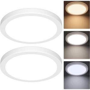 image2Pack 150W Equivalent LED Flush Mount Ceiling Light Fixture 85in Modern Dimmable 18W 1260LM Adjustable 3 Color Temperatures 3000K 4000K 5000K Round Close to Ceiling Light for Kitchen Hallway WhiteWhite