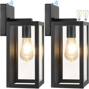 image2Pack Dusk to Dawn Outdoor Wall Light Fixtures with 2 LED Bulbs Exterior Wall Mount Lanterns Waterproof Wall Sconces in Matte Black AntiRust Wall Lamps with Clear Glass for Doorway Porch Garage1535 x 1319 x 701in