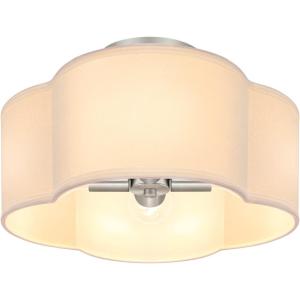 image4Light Semi Flush Mount Ceiling Light Fixture Gold Modern Close to Ceiling Lamp with White Fabric Shade Farmhouse Bright Lighting Brass Finish for Nursery Kids Room Bedroom Kitchen Hallway EntrywayWhite  Silver