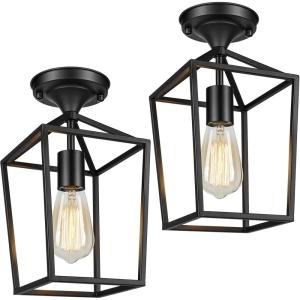 imageBesLowe 2Pack Farmhouse Semi Flush Mount Ceiling Light Fixtures for Hallway Industrial Close to Ceiling Lighting for Entryway Kitchen Foyer Laundry Black