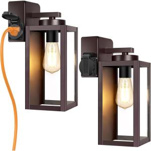 imageBesLowe 2Pack Porch Lights Outdoor with UL Certified Outlet Modern Outdoor Wall Lights Exterior Lighting Fixtures Waterproof Exterior Wall Sconces Outside Lights for House Front Door Garage BlackOilRubbed Bronze