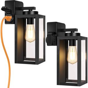 imageBesLowe 2Pack Porch Lights Outdoor with UL Certified Outlet Modern Outdoor Wall Lights Exterior Lighting Fixtures Waterproof Exterior Wall Sconces Outside Lights for House Front Door Garage BlackBlack