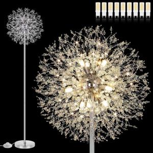 imageBesLowe 69 Crystal Floor Lamp for Living Room Modern Standing Lamp with 738PCS K9 Crystals Tall Lamp Pole Light for Bedroom Office Mid Century Silver Floor Lighting with 9 LED Bulbs ChromeSilver