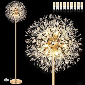 imageBesLowe 69 Crystal Floor Lamp for Living Room Modern Standing Lamp with 738PCS K9 Crystals Tall Lamp Pole Light for Bedroom Office Mid Century Silver Floor Lighting with 9 LED Bulbs ChromeGold