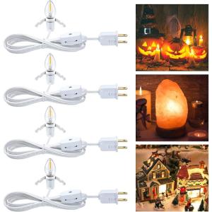 imageBesLowe Accessory Cord with One LED Light Bulb 6FT Blow Mold Lights with On and Off Switch Clipin Lamp Cord Replacement Single Light for Christmas Village Houses Halloween Pumpkin Lights 4 Packs6FT4 Packs