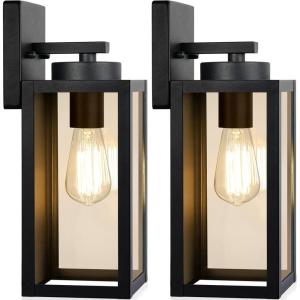 imageBesLowe Outdoor Wall Light Fixtures Exterior Waterproof Wall Lanterns Porch Sconces Lighting with E26 Sockets Modern White Outside Lights for House Patio Front Door Entryway 2PackBlack