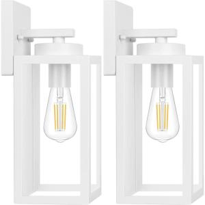 imageBesLowe Outdoor Wall Light Fixtures Exterior Waterproof Wall Lanterns Porch Sconces Lighting with E26 Sockets Modern White Outside Lights for House Patio Front Door Entryway 2PackWhite