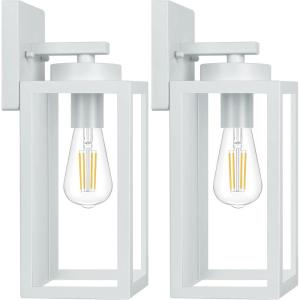 imageBesLowe Outdoor Wall Light Fixtures Exterior Waterproof Wall Lanterns Porch Sconces Lighting with E26 Sockets Modern White Outside Lights for House Patio Front Door Entryway 2PackGray