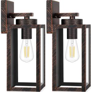 imageBesLowe Outdoor Wall Light Fixtures Exterior Waterproof Wall Lanterns Porch Sconces Lighting with E26 Sockets Modern White Outside Lights for House Patio Front Door Entryway 2PackDistressed Brown