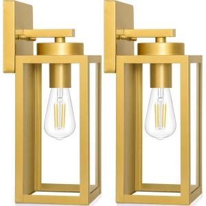 imageBesLowe Outdoor Wall Light Fixtures Exterior Waterproof Wall Lanterns Porch Sconces Lighting with E26 Sockets Modern White Outside Lights for House Patio Front Door Entryway 2PackGold