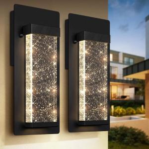 imageBesLowe Outdoor Wall Light Fixtures with Crystal Bubble Glass Waterproof Exterior Sconces LED Wall Lanterns Porch Lights Wall Mounted 10W 3000K Outside Lights for House Front Door Garage Entryway11in