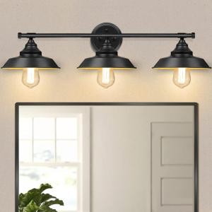 imageFarmhouse Bathroom Vanity Wall Light Fixture Dark Bronze Industrial Rustic Style 3Light Vanit Wall Sconce Vintage Wall Mount Lamp for Bathroom Bedroom Vanity Mirror Cabinets Dressing TableBlack