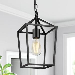 imageFarmhouse Black Pendant Light for Kitchen Island Industrial Hanging Lantern Fixture Modern Metal Cage Lamp Chandelier Lighting for Dinning Room Hallway 49in Adjustable Chain for Flat ampamp Sloped Ceiling