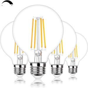 imageG25 LED Edison Dimmable Globe Light Bulbs 100Watt Equivalent 1200LM 5000K Daylight White LED Vanity Light 8W E26 Medium Base Vintage Filament Bulbs for Bedroom Bathroom Makeup Mirror Pendant 4 PacksWarm White