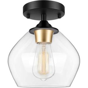 imageModern Semi Flush Mount Ceiling Light with Clear Glass Shade Industrial Close to Ceiling Light Black Hanging Ceiling Light Fixture for Hallway Bedroom Dining Room Entryway FoyerGold