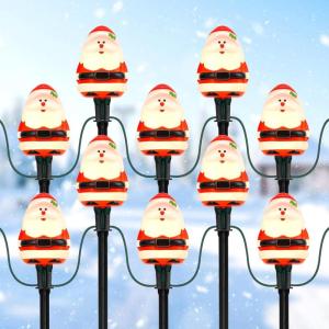 image2Pack Christmas Pathway Lights Outdoor with 5 Santa Lights 10FT Santa Claus String Lights with Stakes Plug in LED Xmas Path Lights Waterproof Outside Christmas Decorations for Yard Lawn Walkway20FT 10FT2