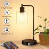 imageSet of 2 Industrial Touch Control Table Lamps with 2 USB Ports and AC Outlet 3Way Dimmable Bedside Nightstand Reading Lamps with Glass Shade for Bedroom Office Warm White LED Bulbs Included2700K