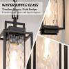 imageBesLowe 15 Outdoor Pendant Light with LED Bulb Modern Hanging Lantern Light for Outside with Water Ripple Glass Black Exterior Pendant Lighting Fixture Outdoor Chandelier for Front Porch Gazebo