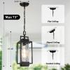 imageBesLowe 15 Outdoor Pendant Light with LED Bulb Modern Hanging Lantern Light for Outside with Water Ripple Glass Black Exterior Pendant Lighting Fixture Outdoor Chandelier for Front Porch Gazebo