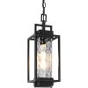 imageBesLowe 15 Outdoor Pendant Light with LED Bulb Modern Hanging Lantern Light for Outside with Water Ripple Glass Black Exterior Pendant Lighting Fixture Outdoor Chandelier for Front Porch Gazebo