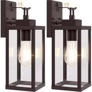 imageBesLowe 14 Upgraded Motion Sensor Outdoor Wall Lights Dusk to Dawn Porch Lights Outdoor Wall Sconces 3 Lighting Modes Exterior Lighting Fixtures with Hooks Black Outside Lights for House 2PackBrown