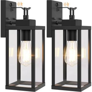 imageBesLowe 14 Upgraded Motion Sensor Outdoor Wall Lights Dusk to Dawn Porch Lights Outdoor Wall Sconces 3 Lighting Modes Exterior Lighting Fixtures with Hooks Black Outside Lights for House 2PackBlack